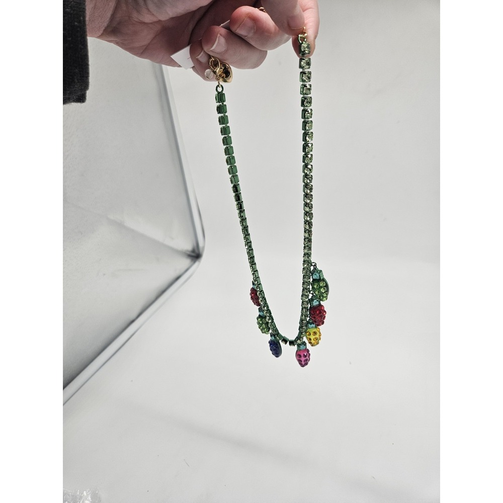 NWT Betsey Johnson Christmas Bulbs Lights Green Border Statement Necklace - Picture 5 of 5